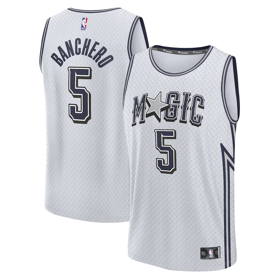 Men Orlando Magic #5 Paolo Banchero Fanatics Silver City Edition 2024-25 Fast Break Player NBA Jersey